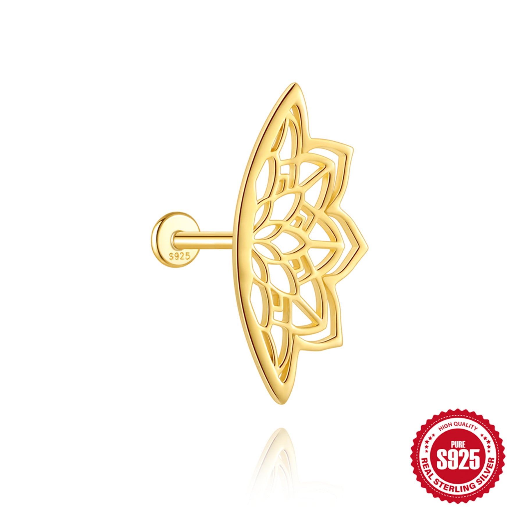 S925 Sterling Silver Hollow Lotus Flower Rhinestone-embedded Ear Bone Stud