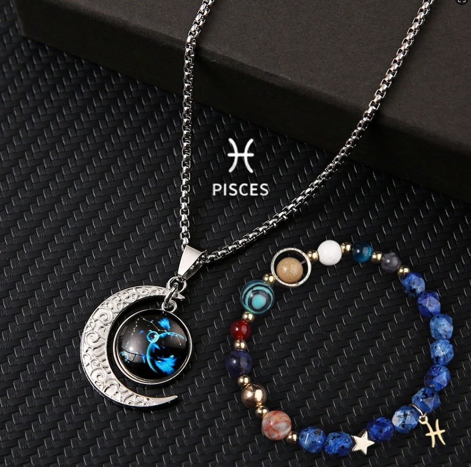 Natural Stone Necklace Set For The 12 Zodiac Signs