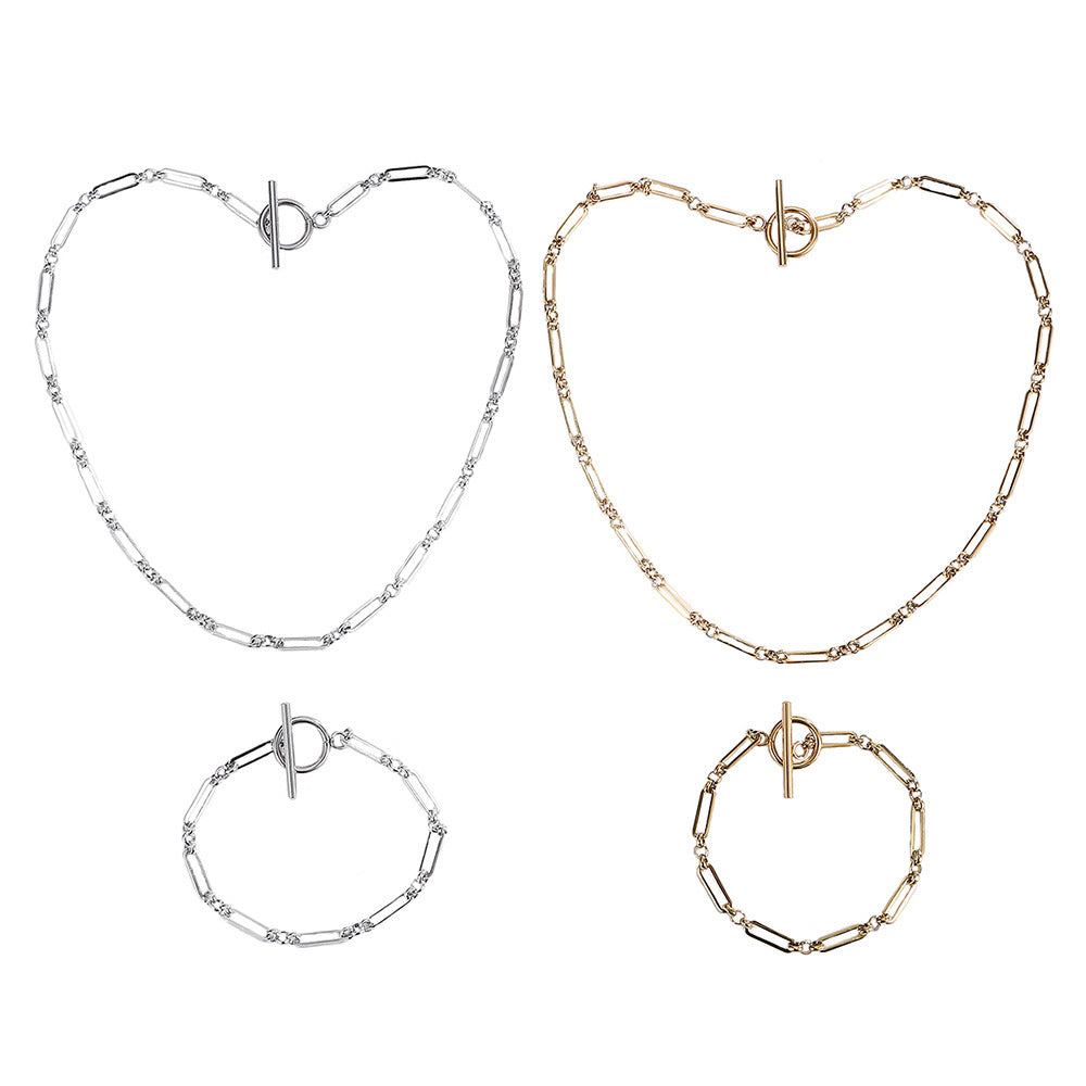 Wear-resistant Non-fading Metal Stainless Steel Necklace, Bracelet Set