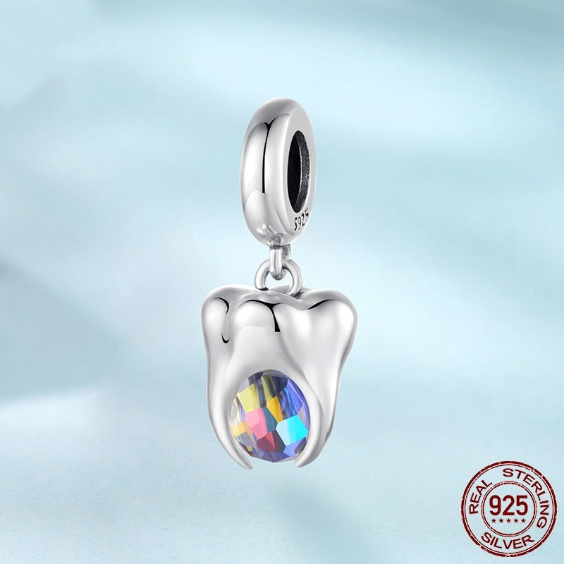S925 Sterling Silver Teeth Pendant Ornaments Bracelet String Beads