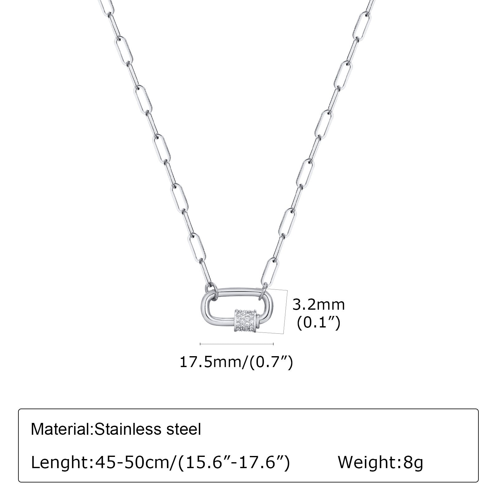 Small Square Chain Zircon Oval Pendant Necklace