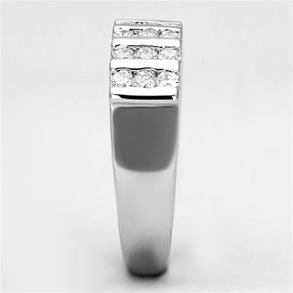 3W488 - Rhodium Brass Ring with AAA Grade CZ  in Clear