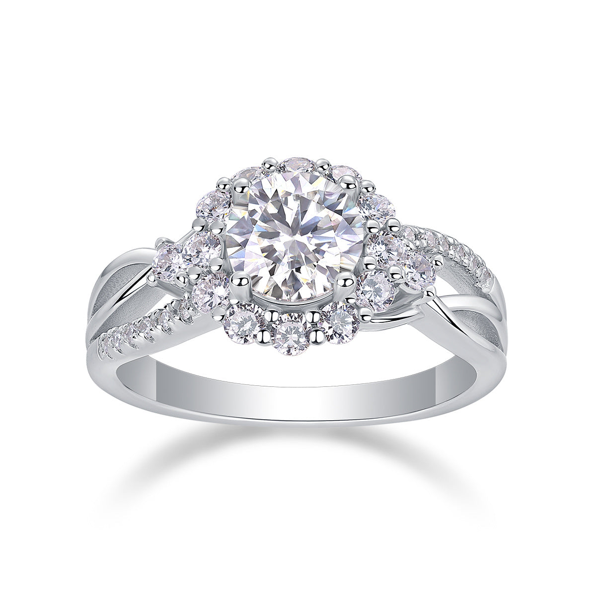 Snow Lotus - Set With 2-carat Top-quality Moissanite S925 Silver And Gold-plated Diamond Wedding Ring. The Ring Can Be Inspected With A Diamond Pen