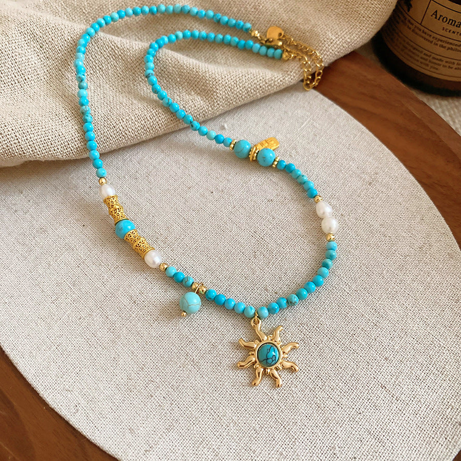Stone Freshwater Stringed Pearls Sun Necklace French Royal Style