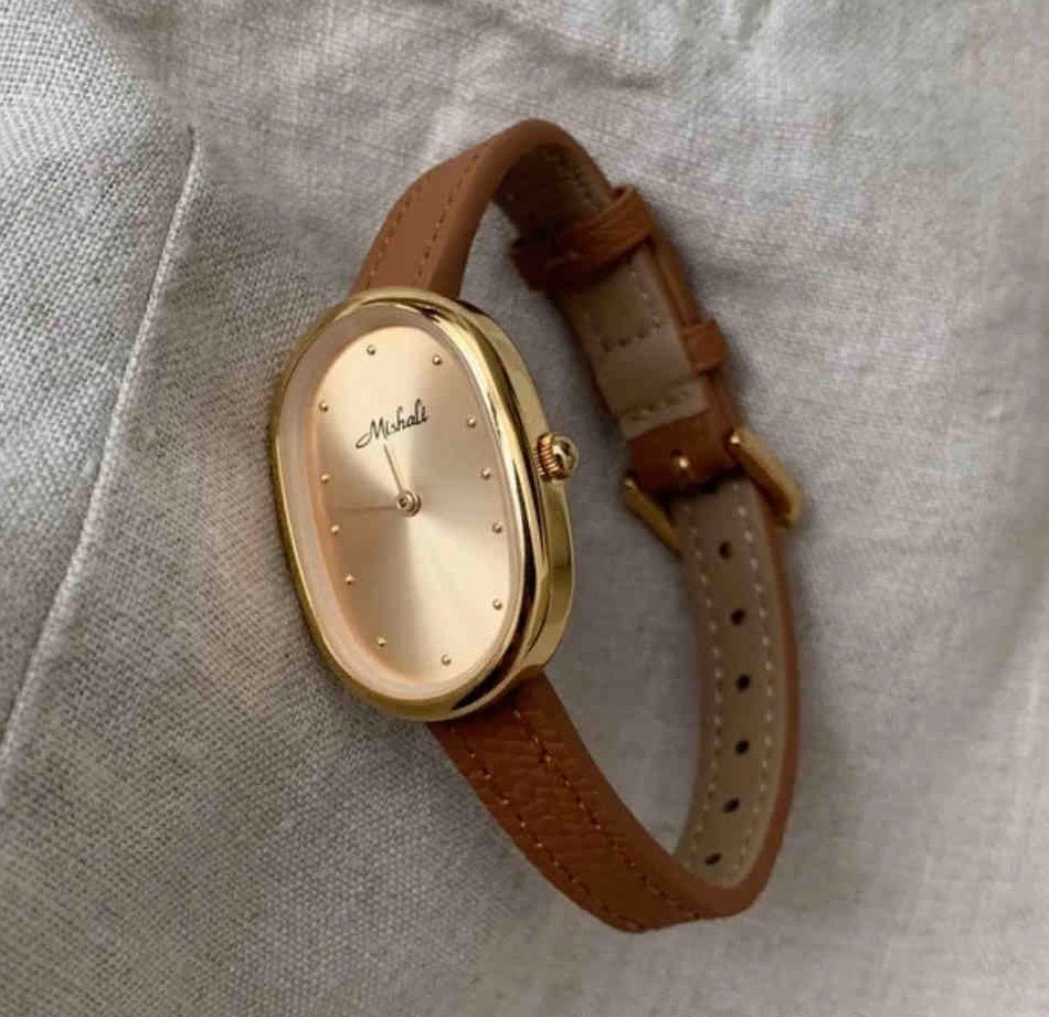 Woven Strap Retro Court Style Retro Gold, Round Small Watch For Women