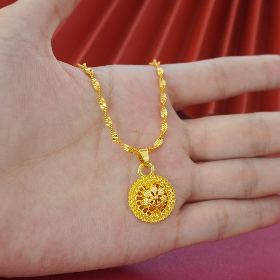 Landscape Middle East Flower Design Gold-plated Necklace Pendant Earring Ring Jewelry Suit