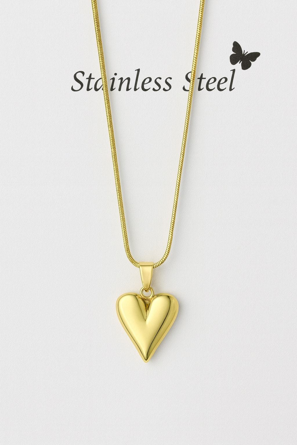 Stainless Steel Snake Chain Dome Heart Necklace