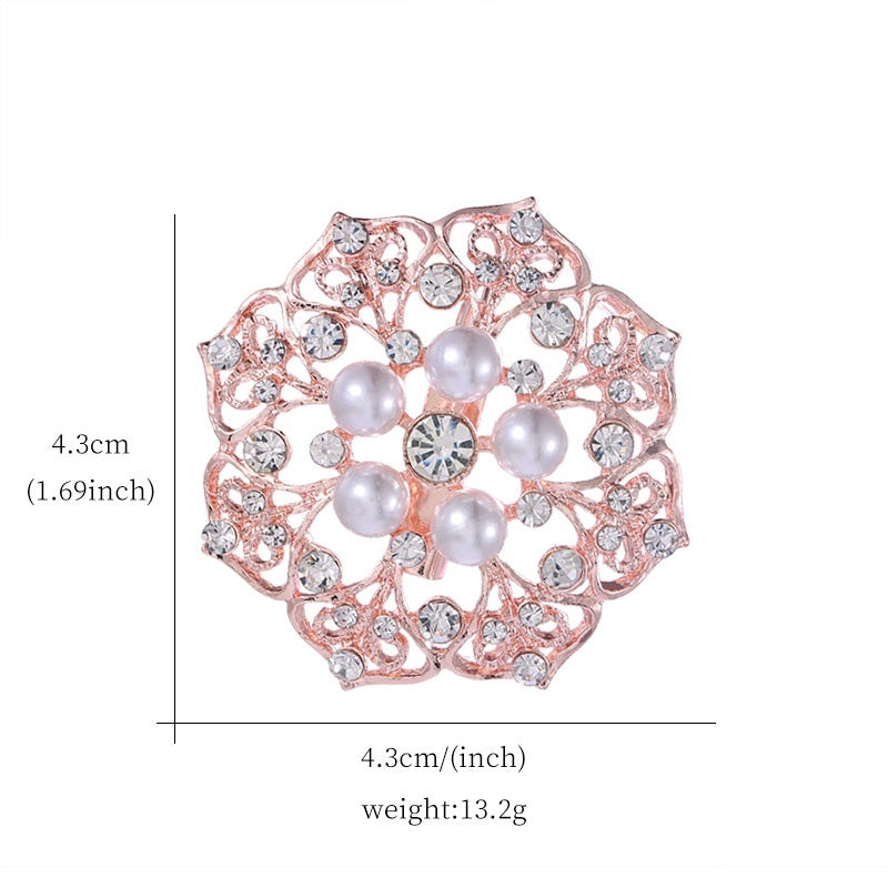 Minimalist Pearl Floral Brooch With Diamond Flower Accessory Pin