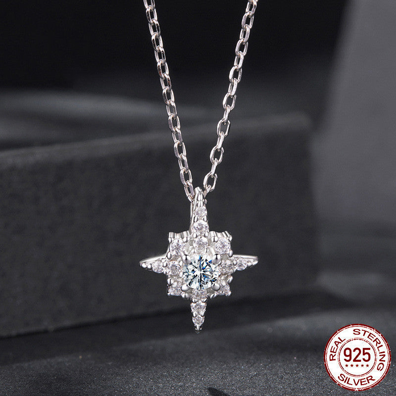 Original D Color Shining Moissanite Eight-pointed Stars Necklace