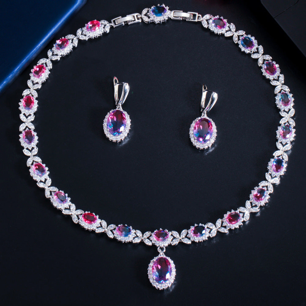 Dress Earrings Necklace Zircon Set Gradient Stone Set Chain