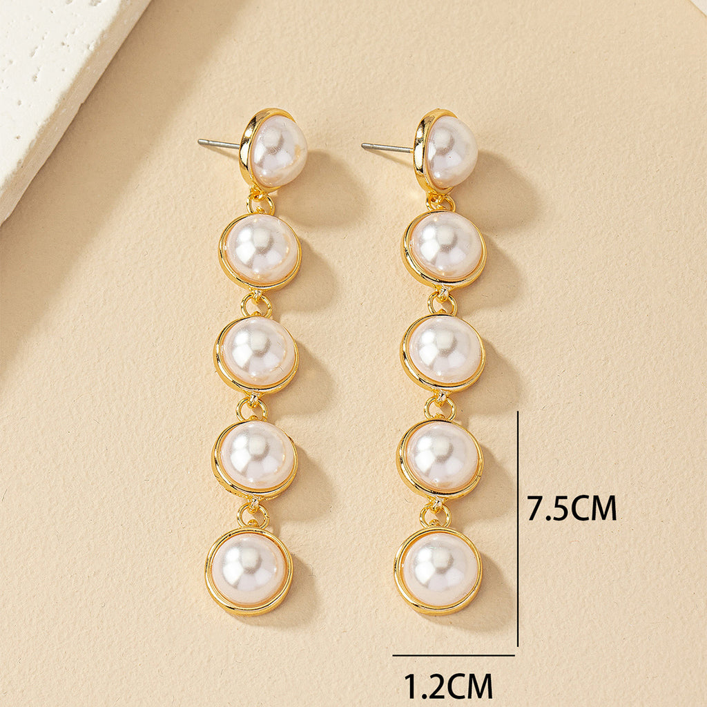 Simple And Stylish Pearl Long Versatile Elegant Tassel Earrings