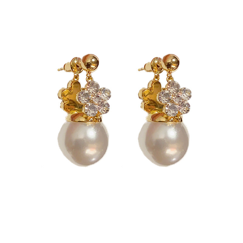 Female Korean Style Design Versatile Double-sided Flower Pearl Earrings
