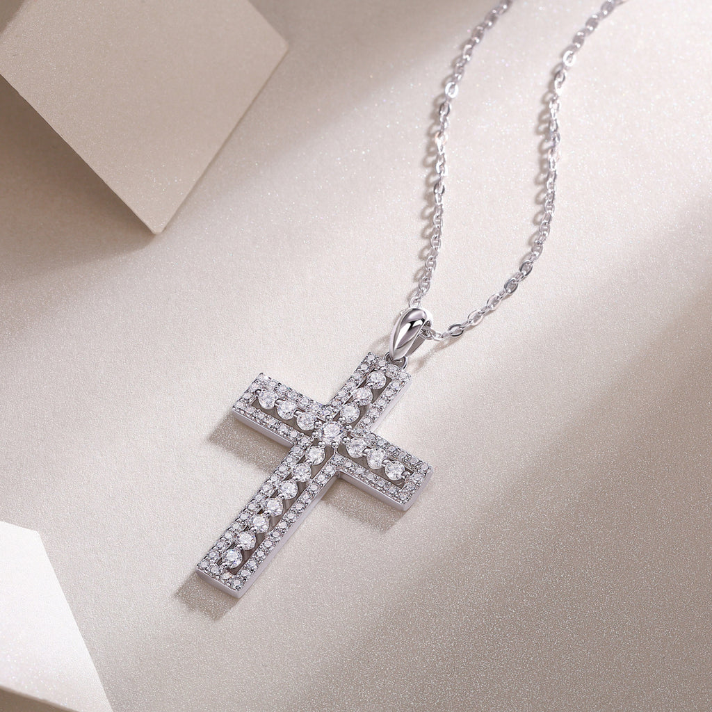 Shelter - Fashionable Jewelry Pendant Set With Moissanite S925 Sterling Silver And Platinum-plated Cross Diamond, Moissanite Silver Jewelry
