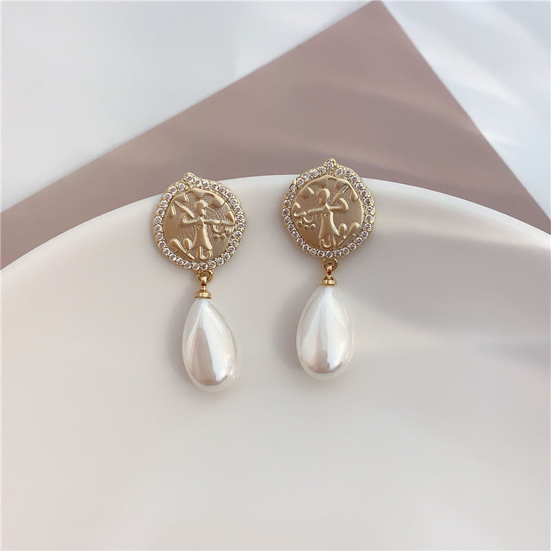 Water Drop Pearl Earrings Female Micro Inlaid Zircon