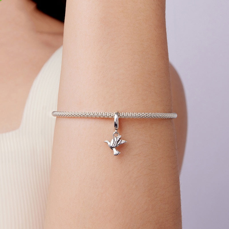 Peace Dove Opening And Closing Buckle Pendant Simple S925 Sterling Silver Beads