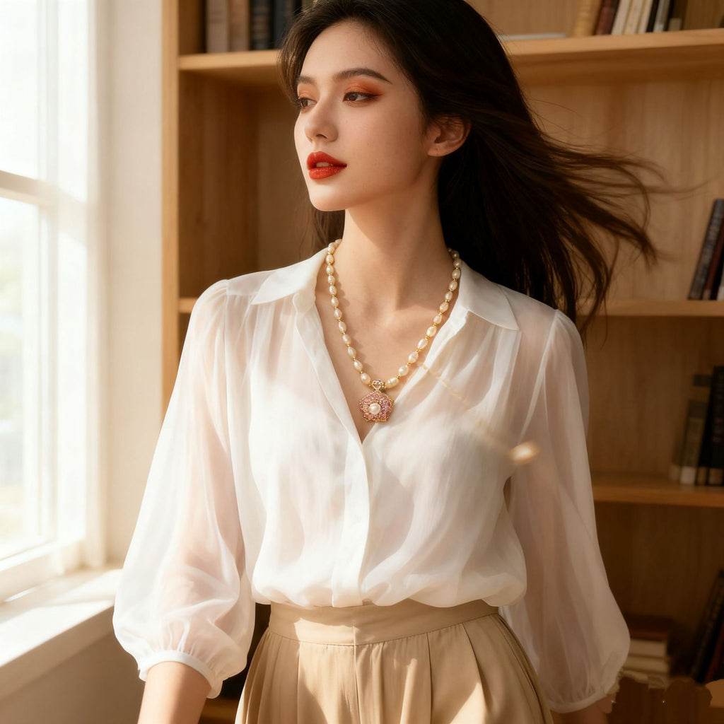 Transfer Bead Natural Freshwater Pearl Necklace