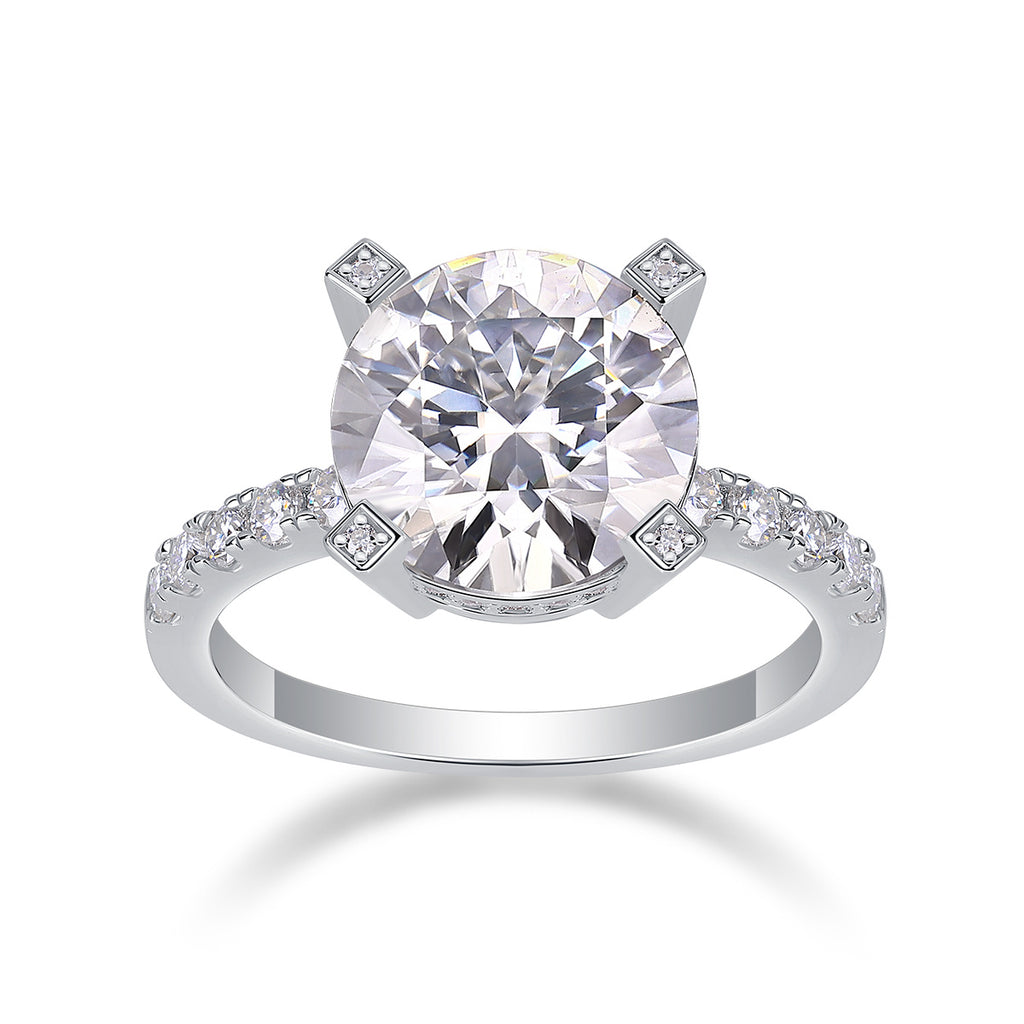 Radiant - Set With 5-carat Top-quality Moissan S925 Silver And Gold-plated Diamond Wedding Ring. The Ring Can Be Inspected With A Diamond Pen