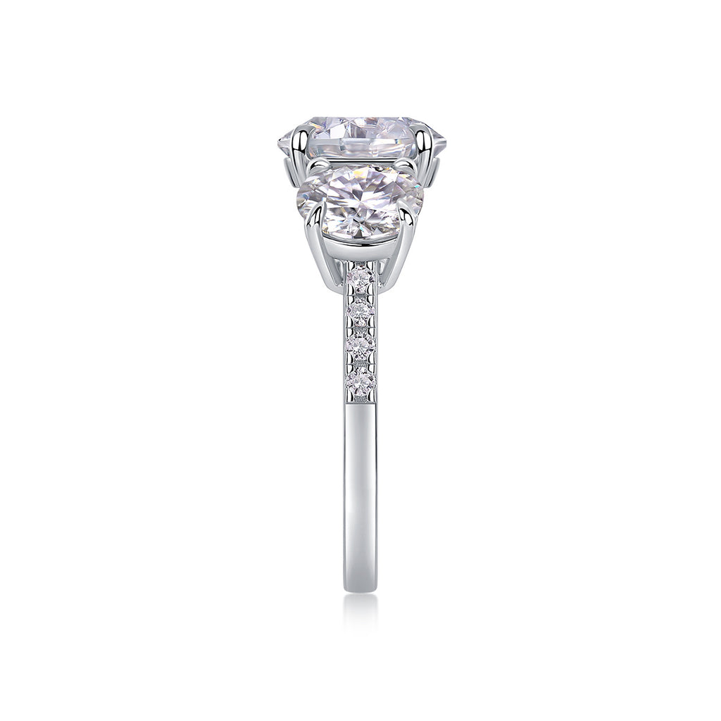 Three Shining Stars - A Wedding Ring Set With 3-carat Top-quality Moissanite S925 Silver And Gold-plated Diamond. The Ring Can Be Inspected With A Diamond Pen