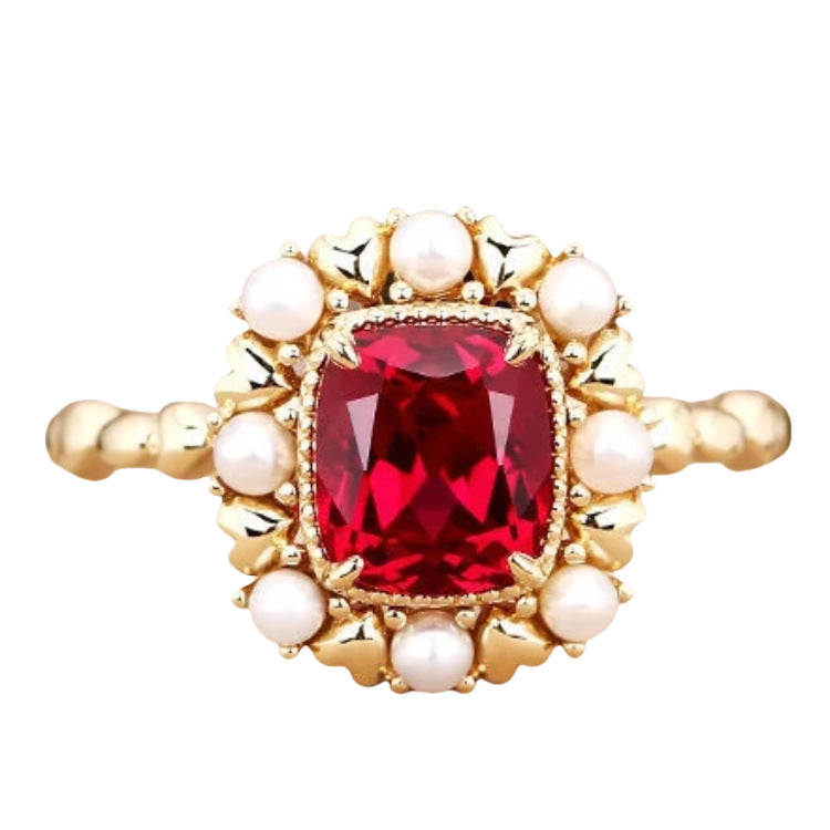 Natural Stone Ring Garnet Red Exaggerated Light Luxury