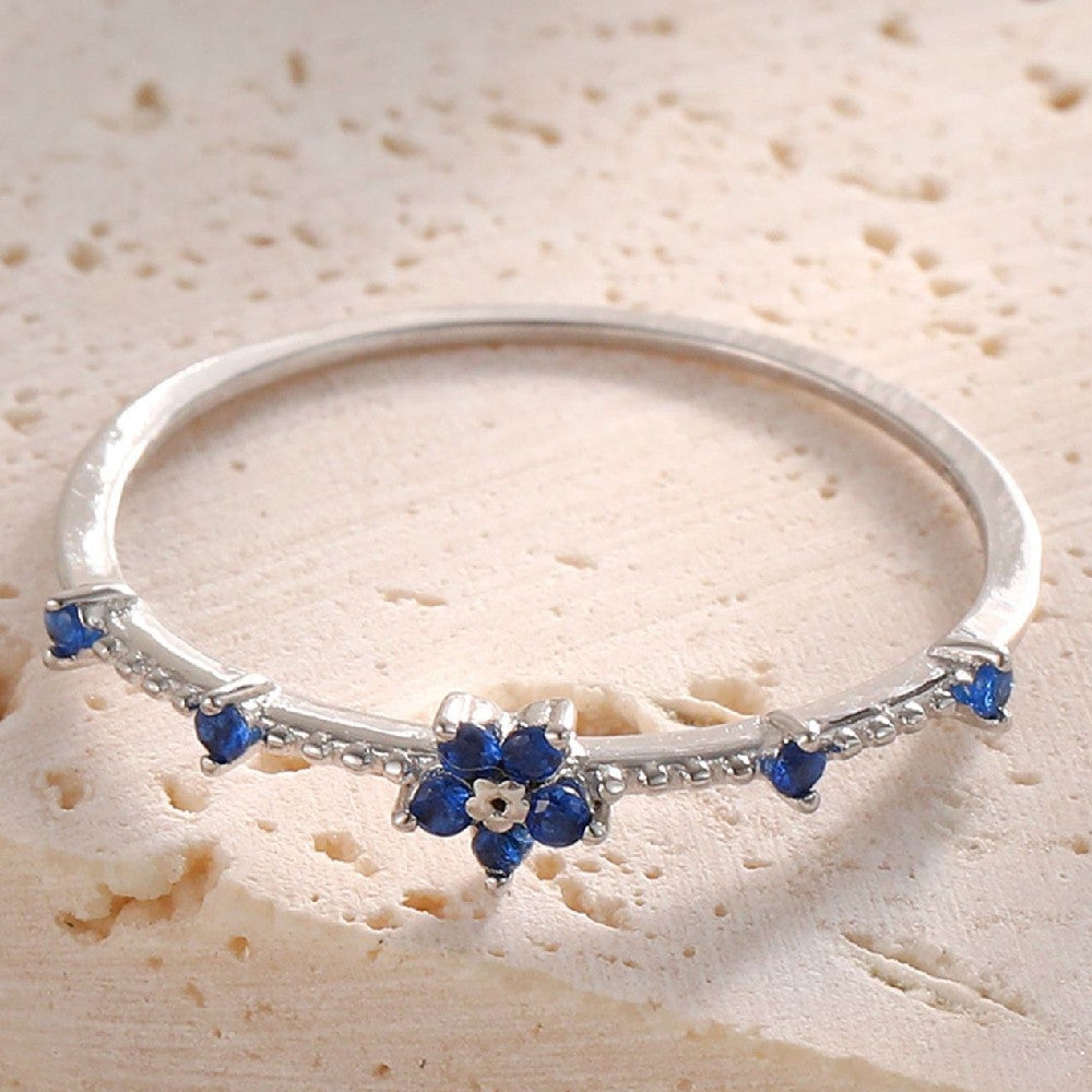 Women's Micro-inlaid Blue Zircon Flower Ring