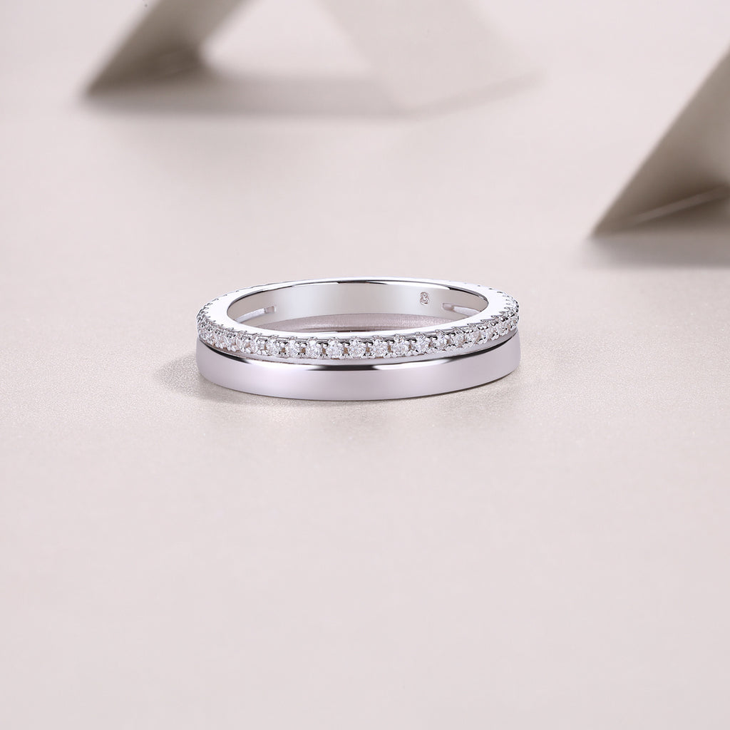 Double Ring Shadow - Set With Top-quality Moissanite S925 Silver And Platinum-plated Diamond Wedding Ring. The Ring Can Be Inspected With A Diamond Pen