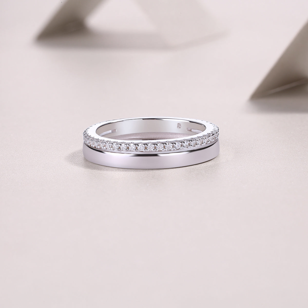 Double Ring Shadow - Set With Top-quality Moissanite S925 Silver And Platinum-plated Diamond Wedding Ring. The Ring Can Be Inspected With A Diamond Pen