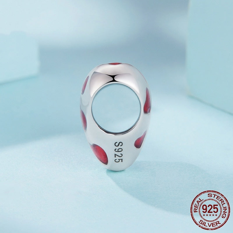 S925 Sterling Silver Red Heart-shaped Beaded