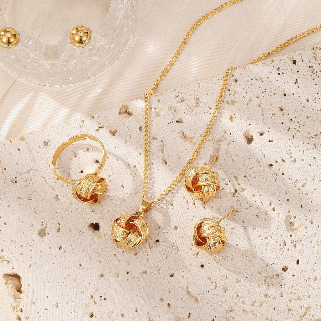 Twisted Bends And Hitches Creative Knotted Necklace Ear Stud Ring Jewelry Suit