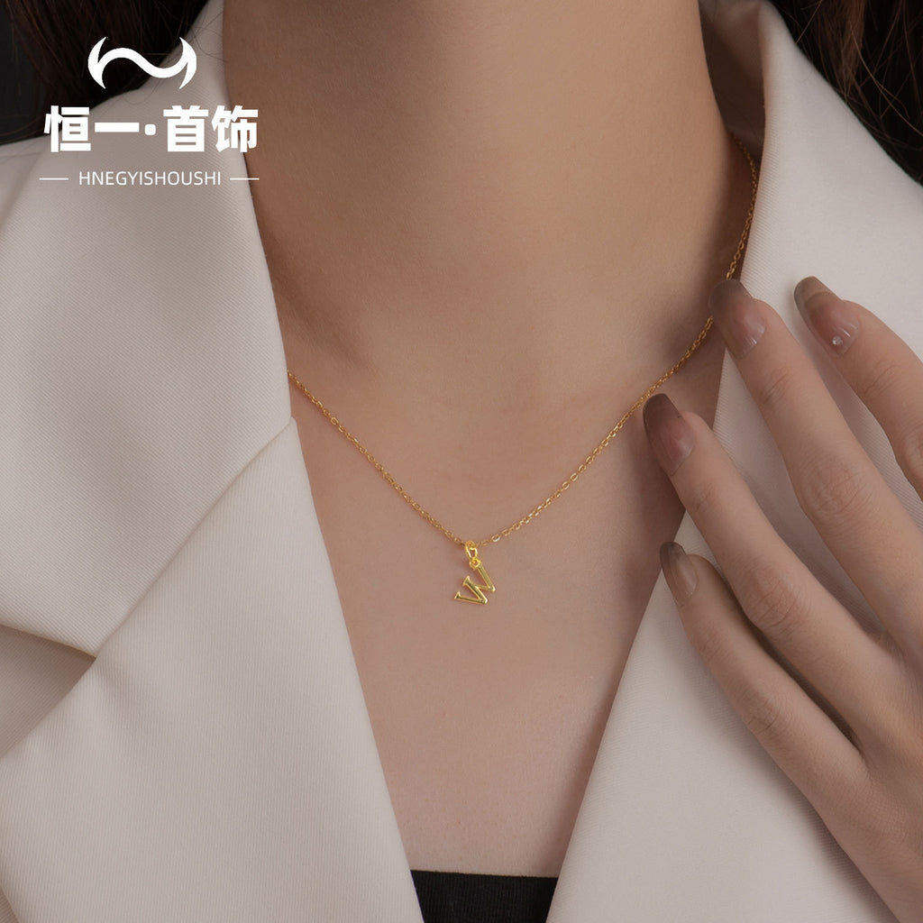 S925 Sterling Silver Minimalist Niche 26 Letter Smooth Pendant