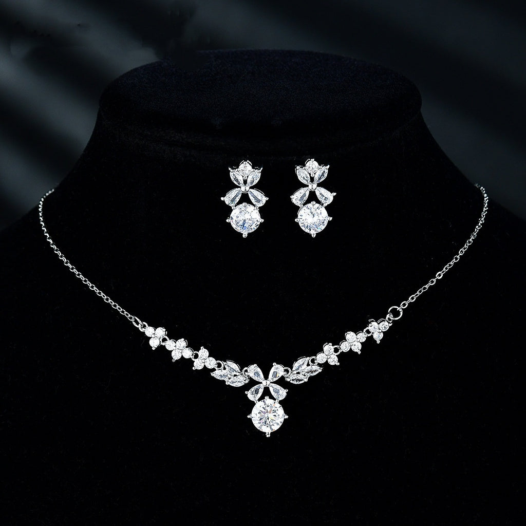 New Women's Ornament Bridal Necklace Earrings Jewelry Suit