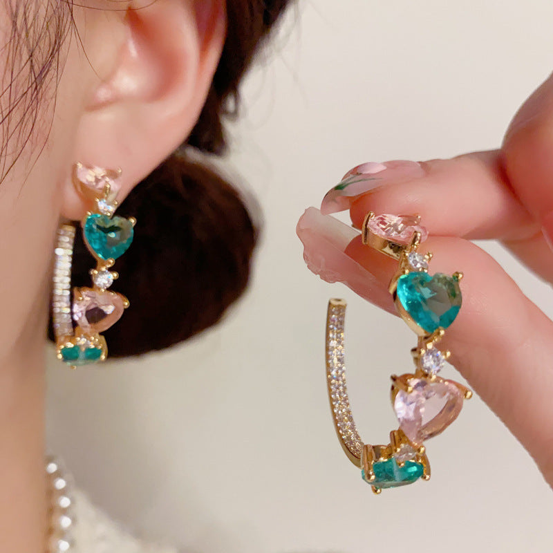 Colored Loving Heart C- Shaped Ear Ring
