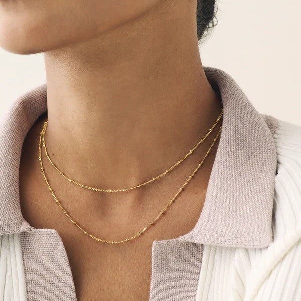 Double-layer Clip Beads Stainless Steel Plated 18K Gold Necklace