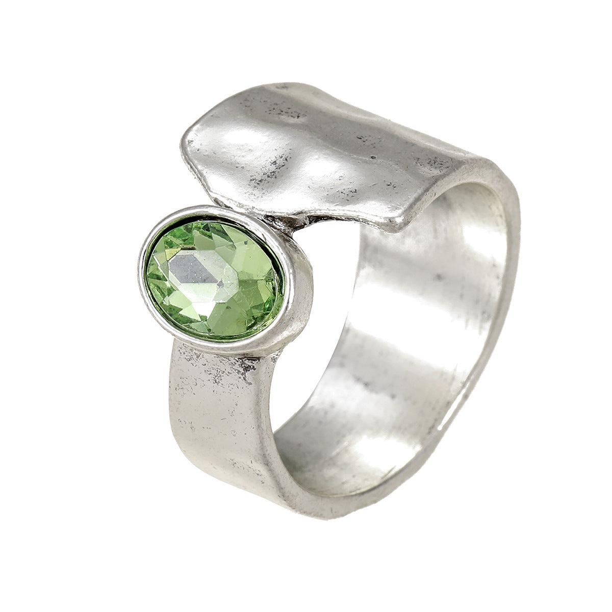Retro Cross-border Hit Hammered Green Gemstone Ring