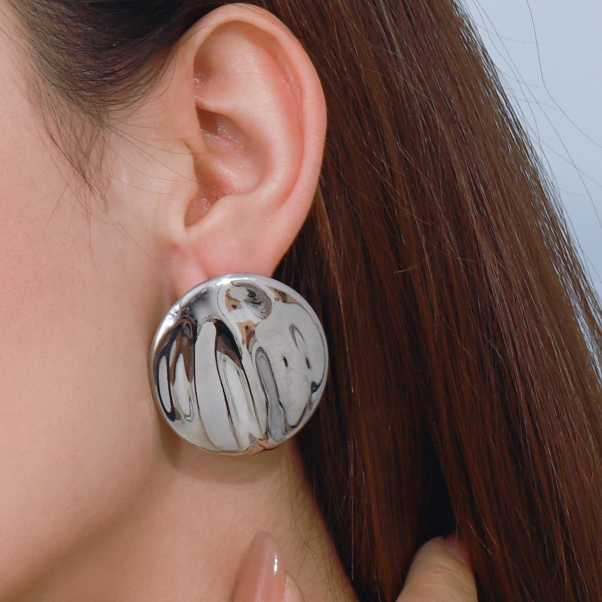 Stud Steel Color Stainless Steel Round Wave Earrings