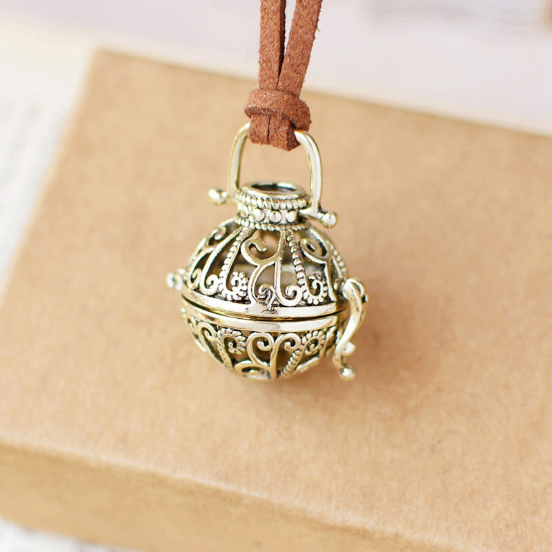 Vintage Carved Essential Oil Aromatherapy Pendant Necklace