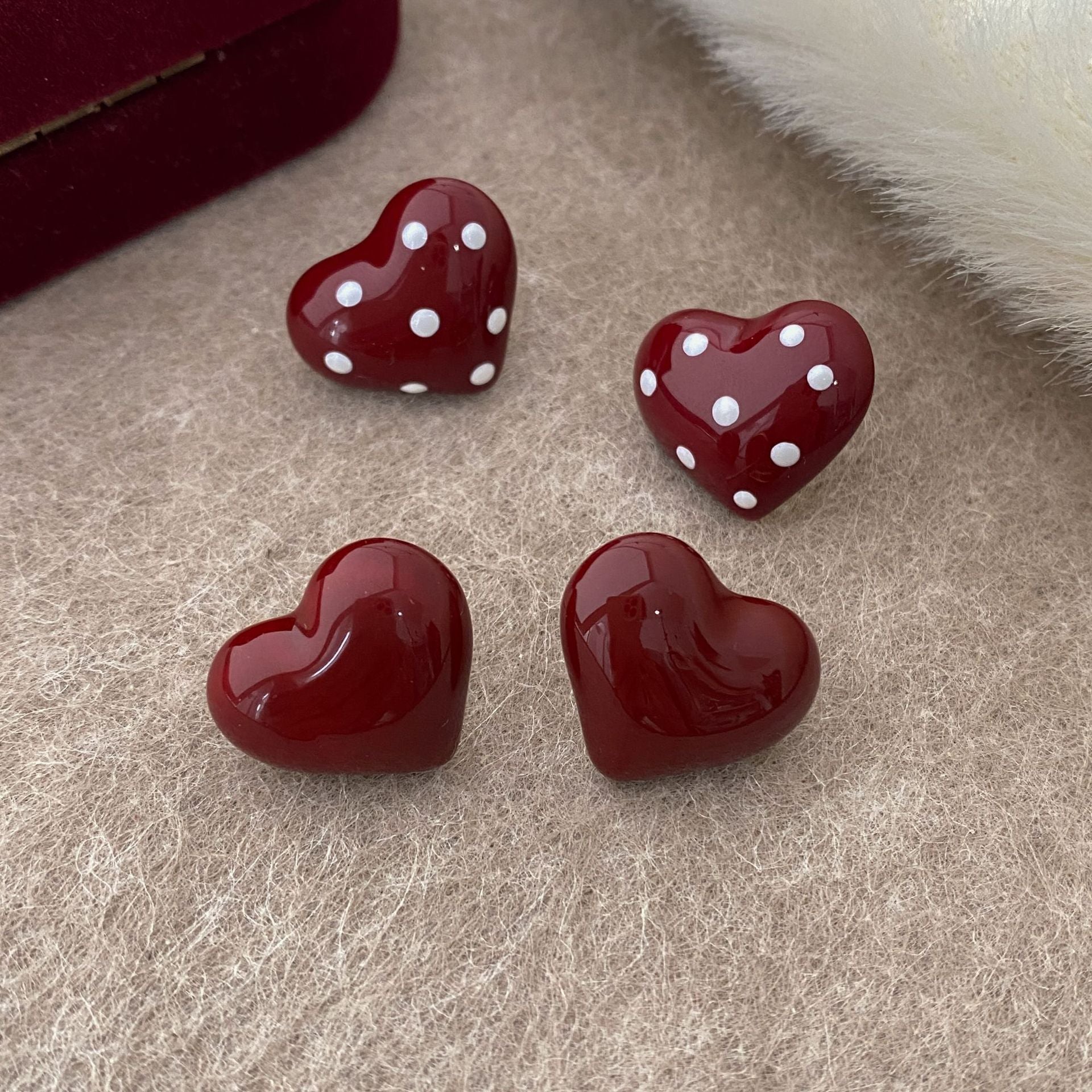 Red Drip Glaze Love Ear Clip No Piercing Stud Earrings