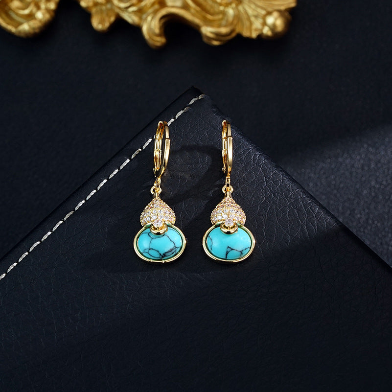 Retro Affordable Luxury Fashion Turquoise Gourd Earrings Premium Earrings And Necklace Set