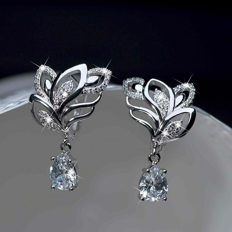 Leaf Inlaid Drop Zircon Earrings For Women