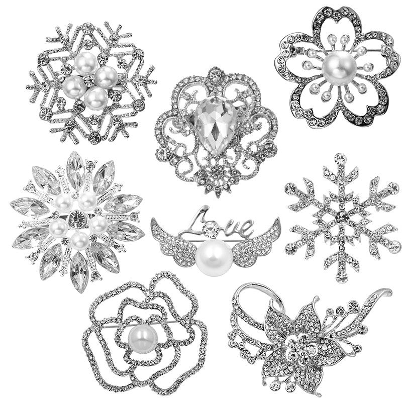 Minimalist Pearl Floral Brooch With Diamond Flower Accessory Pin