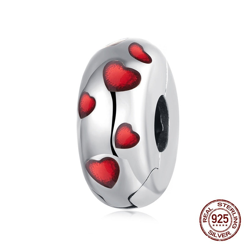Red Heart-shaped Oil Dripping Heart-shaped S925 Sterling Silver Spacer Beads