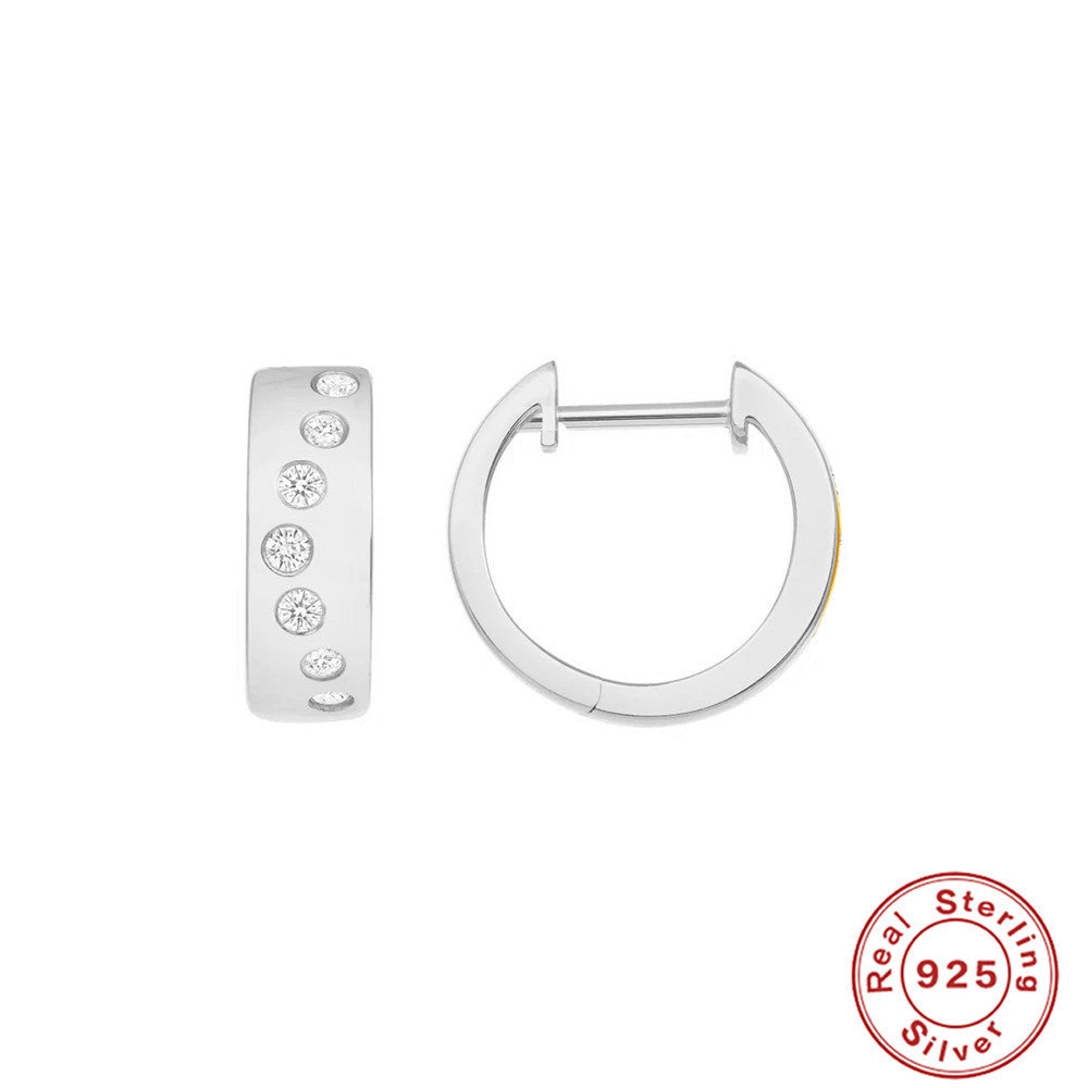 S925 Sterling Silver U-shaped Diamond Four-claw Earrings