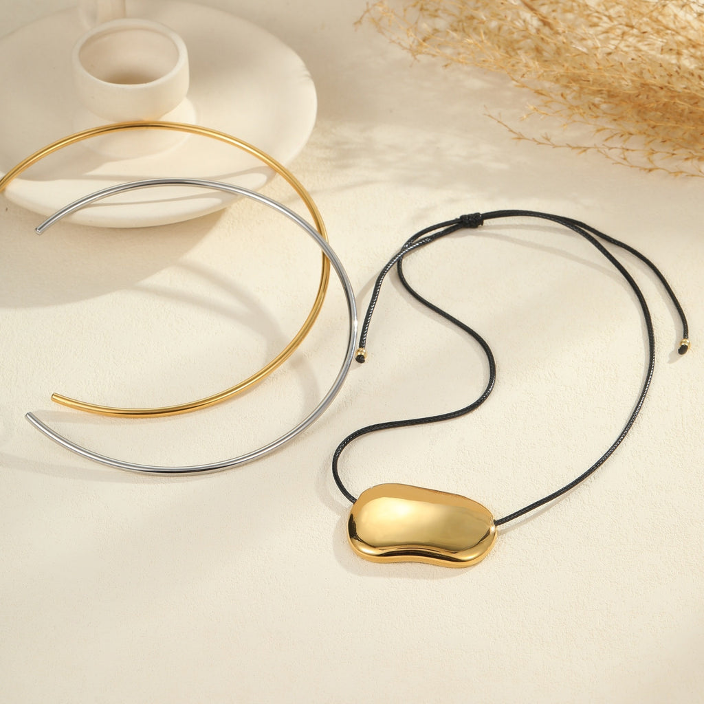 Black Rope Titanium Steel Necklace Irregular Pendants Minimalist Collar High Sense Niche