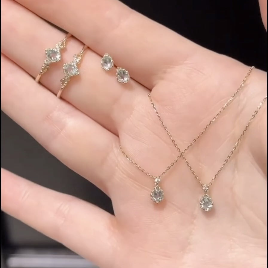 Aquamarine Blue Sky Flower Water Drop Hollow Corrugated Necklace