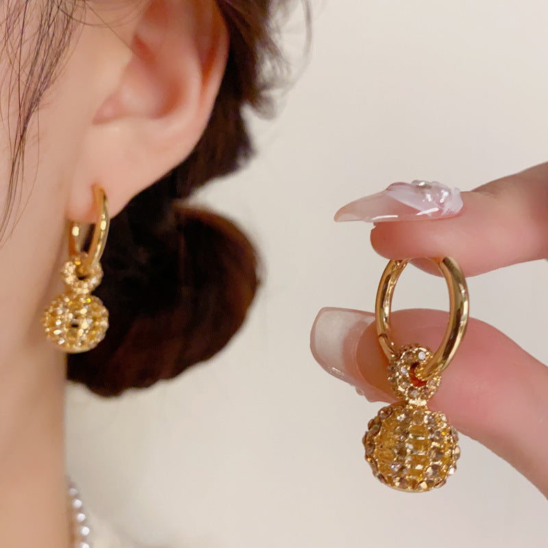 Coffee Color Full Diamond Hollow Ball Ball Ear Clip