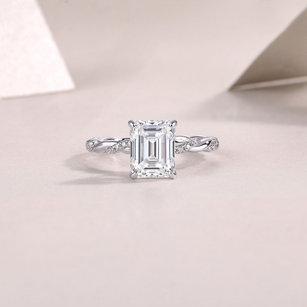 Chasing Light - A Wedding Ring Set With Top-quality Octagonal Moissanite S925 In Silver And Platinum-plated. The Ring Can Be Inspected With A Diamond Pen