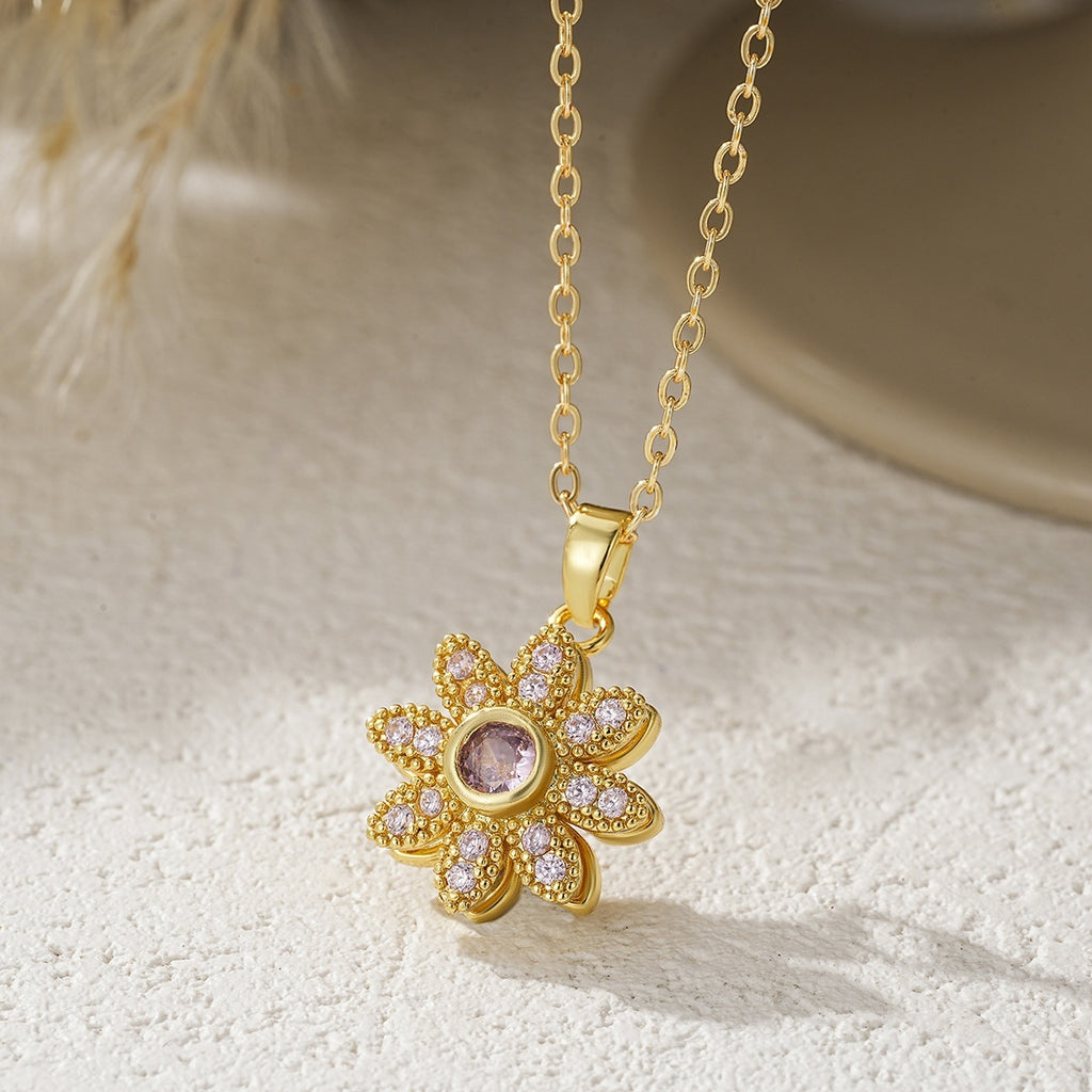 Free-spinning Five-petal Flower Open Ring Necklace