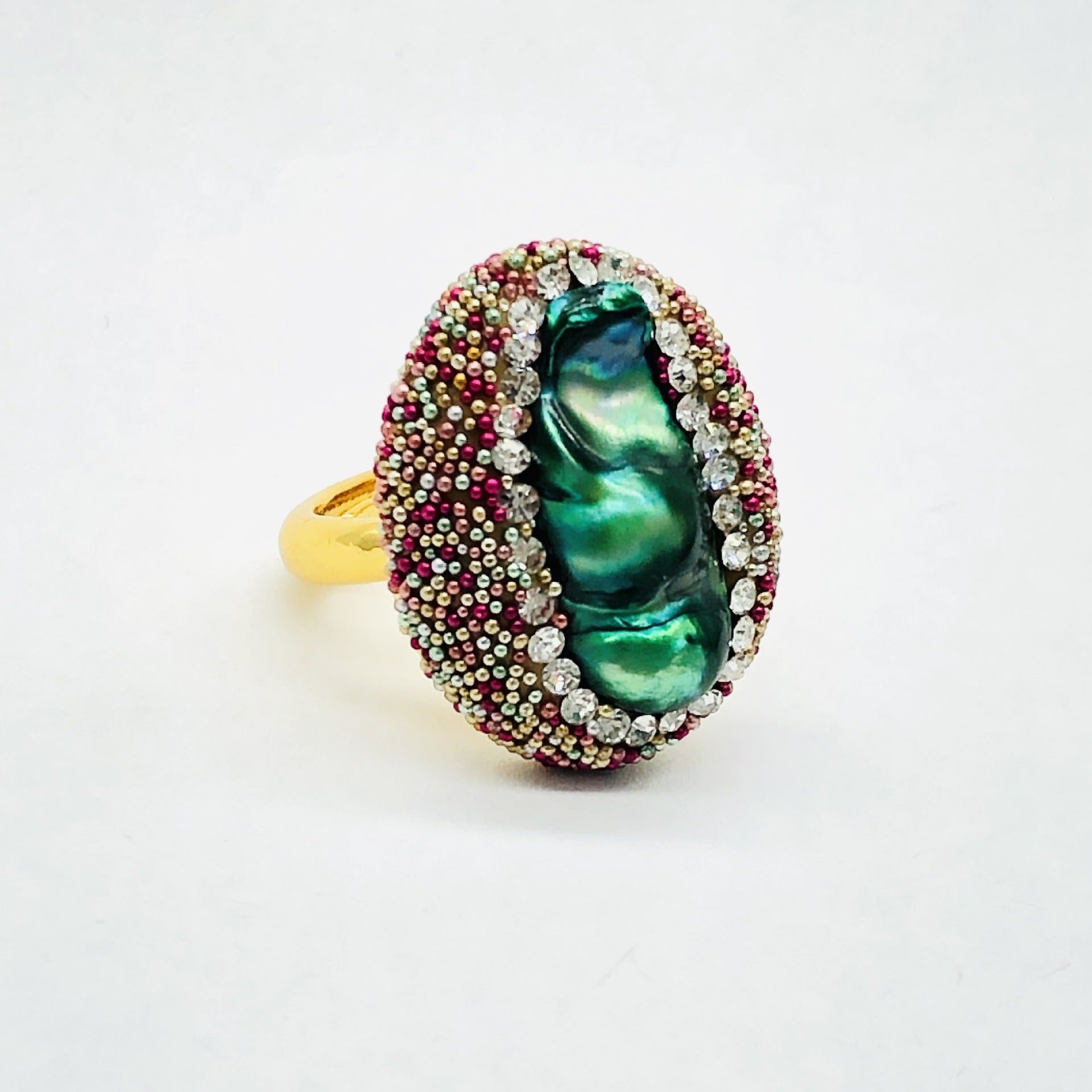 Pearl Ring Hand Inlaid With Color
