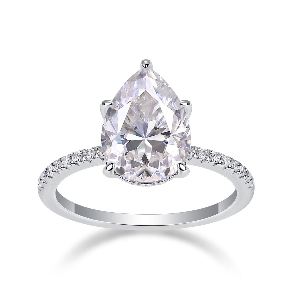 Light And Shadow - A Wedding Ring Set With Top-quality Pear-shaped Moissanite S925 In Silver And Platinum-plated. The Ring Can Be Inspected With A Diamond Pen