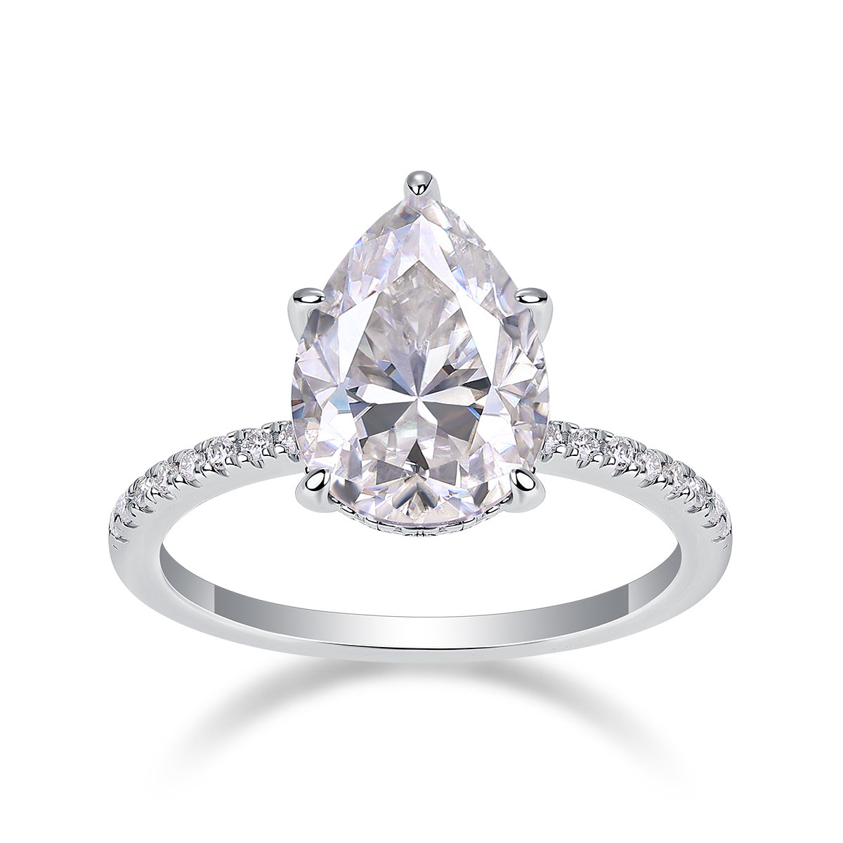 Light And Shadow - A Wedding Ring Set With Top-quality Pear-shaped Moissanite S925 In Silver And Platinum-plated. The Ring Can Be Inspected With A Diamond Pen