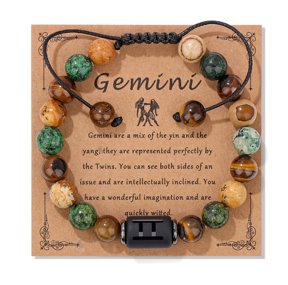 12 Constellation Woven Men's Retro Natural Stone Bracelet